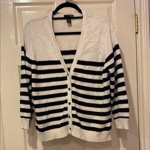 Blue and White Striped Cardigan Sweater